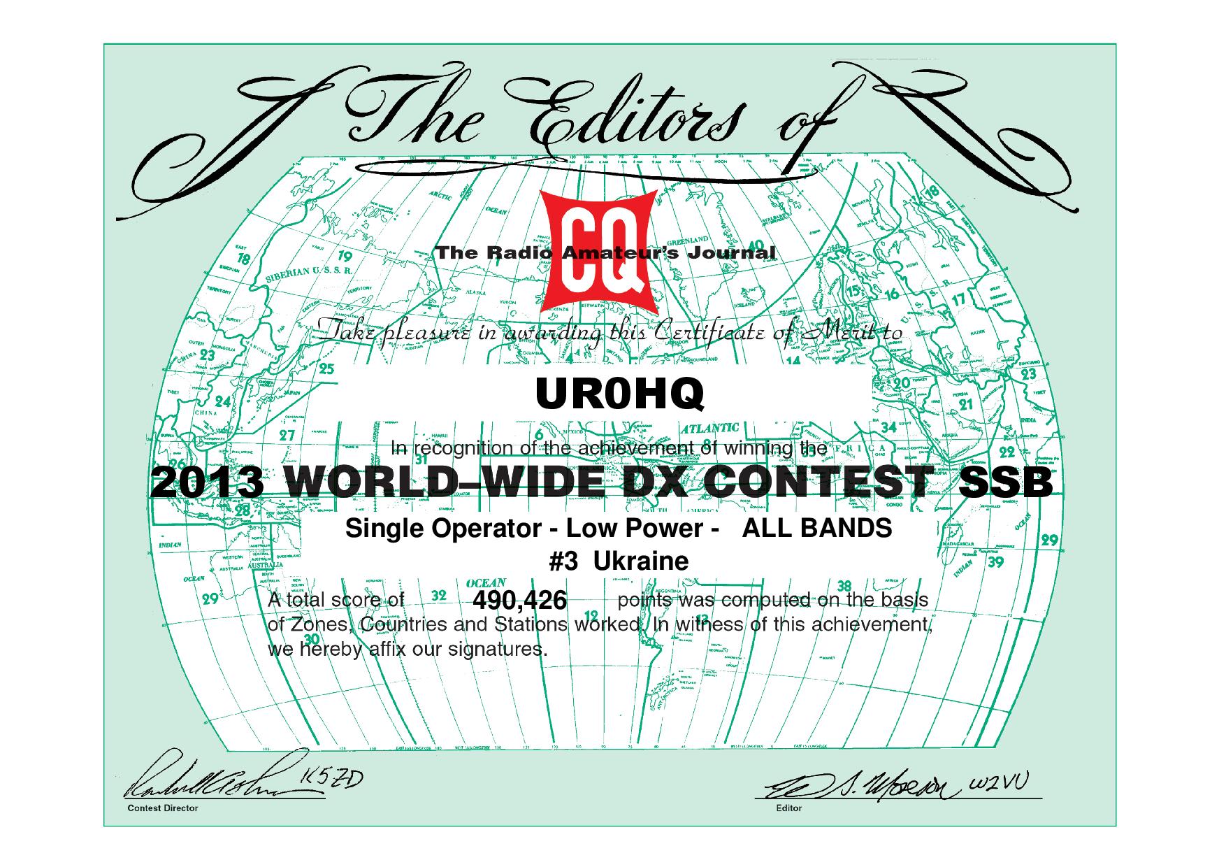 UR0HQ CQWW 2013 SSB certificate page 001